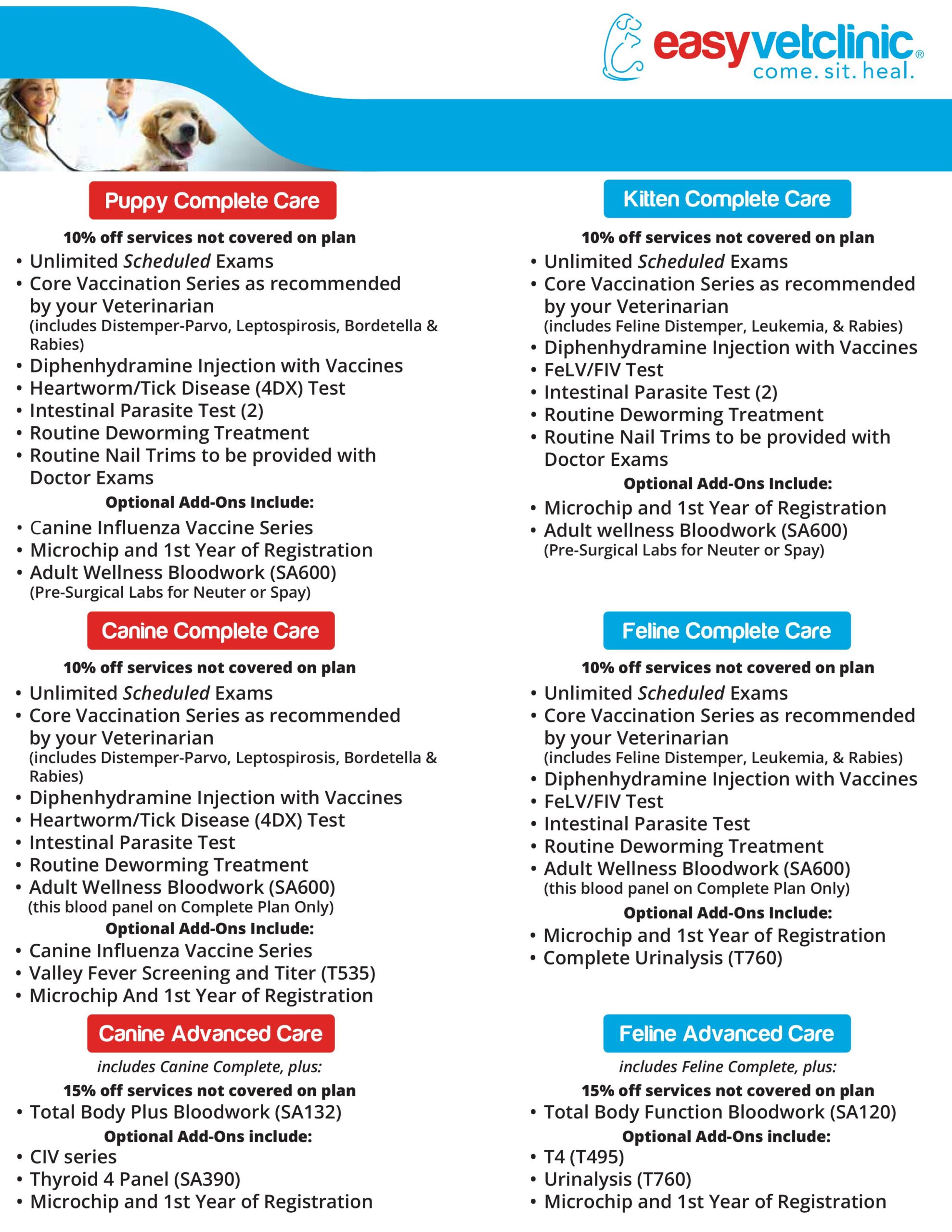 Text comparison of puppy and kitten healthcare plans from a veterinary clinic.